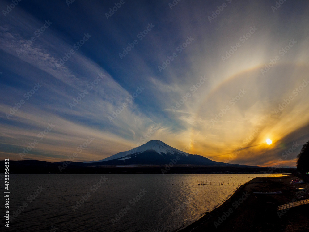 Mount Fuji with the setting sun