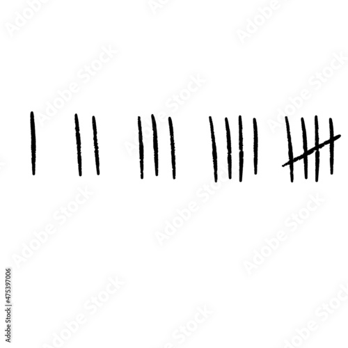 Tally marks. Prison sticks lines counter on wall. Jail sign. Scratch Five line. Hand drawn crossed out strokes.