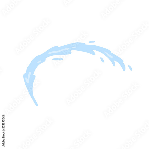Jet of water. Abstract blue curved shape. Splash and spray liquid. Flat illustration
