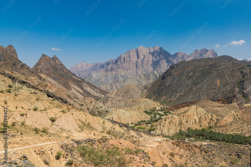 Middle East, Arabian Peninsula, Oman, Al Batinah South, Rustaq. The desert mountains of Oman.
