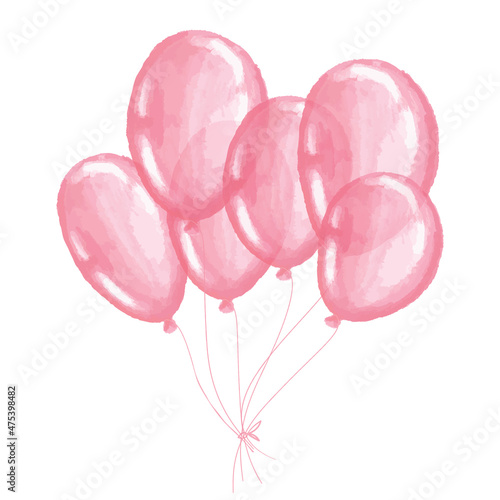 Colorful air baloons. pink Watercolor object on the white background, aquarelle. Vector illustration. Hand-drawn decorative element useful for invitations, scrapbooking, design. Birthday party