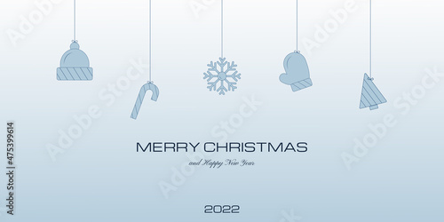 Festive banner. Merry christmas and a happy new year. Minimalistic design. Vector graphics.
