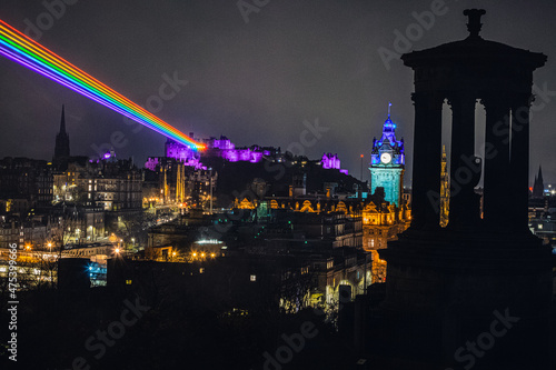 Beautiful night view of a Dugald Stewart Monument Edinburgh UK photo