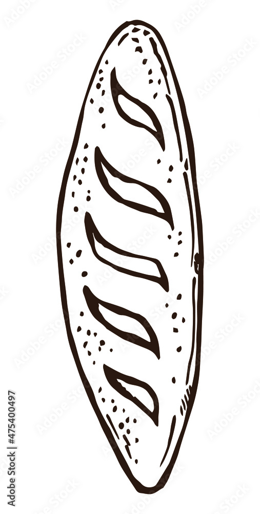Vector hand drawn doodle sketch baguette bread isolated on white background Vector hand drawn doodle sketch baguette bread isolated on white background
