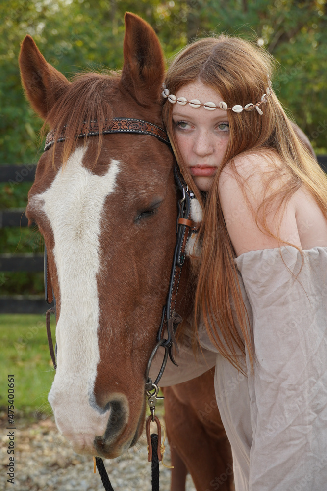 Fototapeta premium girl with horse