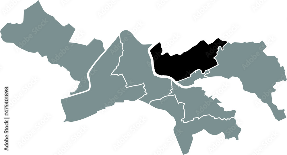 Obraz premium Black location map of the Rechtes Reussufer District inside gray urban districts map of the Swiss regional capital city of Lucerne-Luzern, Switzerland