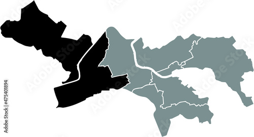 Black location map of the Littau District inside gray urban districts map of the Swiss regional capital city of Lucerne-Luzern, Switzerland photo
