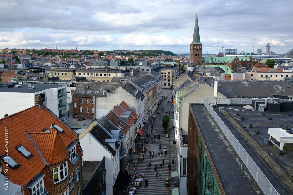 Panorama from viewing platform on top of a department store in the center of Aarhus, Denmark