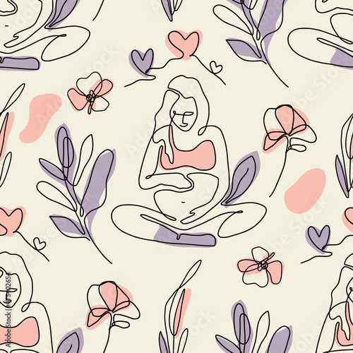 Pregnant woman seamless pattern. Mother pregnancy modern vector background