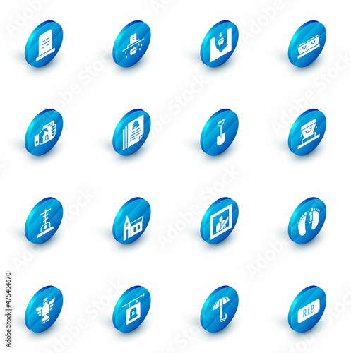 Set Grave with coffin, Coffin grave, dead, Death certificate hand, cross, and Shovel icon. Vector