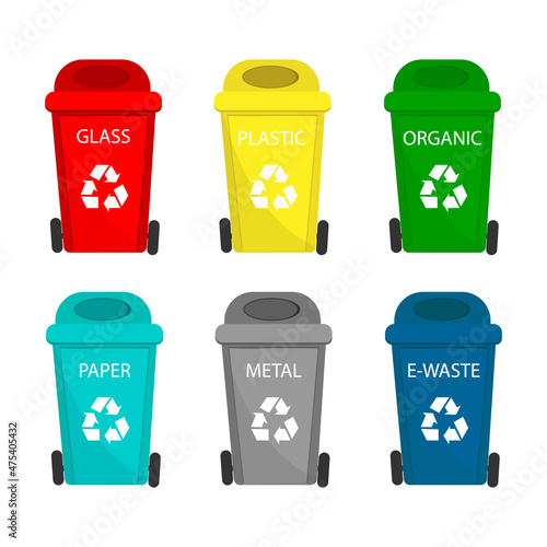 Obraz na płótnie Set of plastic colored waste bins for sorting. Vector w salonie