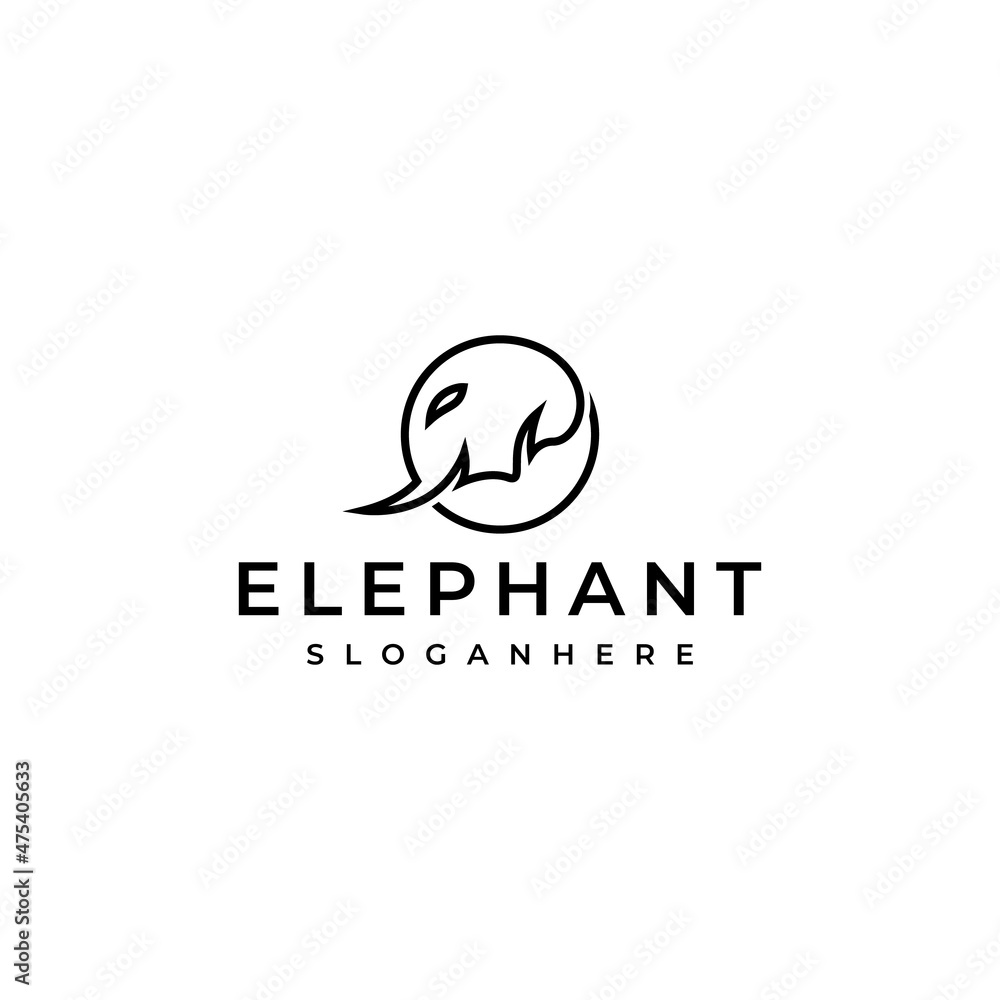 simple circle elephant logo design with line art style simple circle elephant logo design with line art style