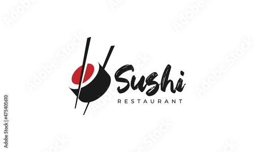 chopstick holding sushi logo design