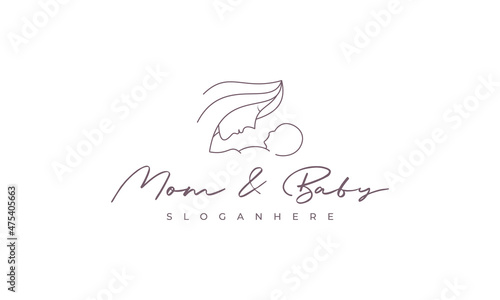 mother and baby logo design with line style