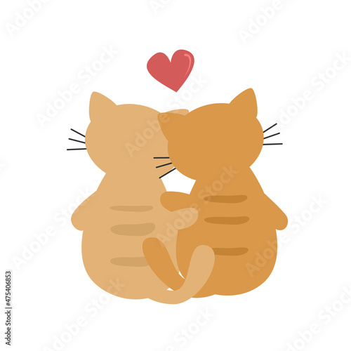 Cute cartoon character romantic couple of cat with heart funny vector illustration for greeting card
