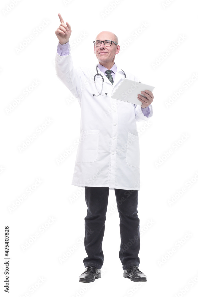 smiling doctor with a digital tablet. isolated on a white smiling doctor with a digital tablet. isolated on a white