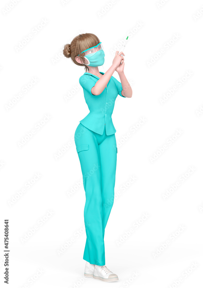 nurse girl is holding a syringe to apply the vaccine