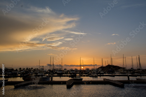 Scenic view of a port in Santa Marta, Colombia during the sunset photo