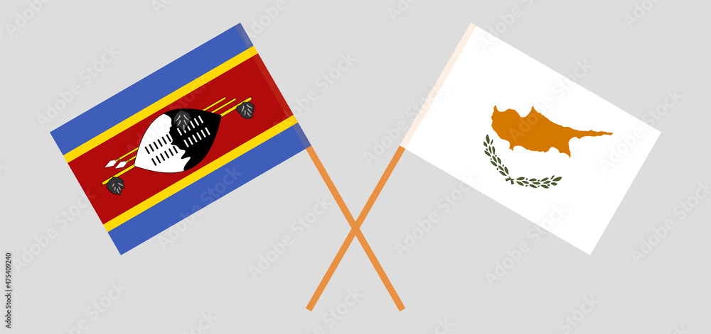 Crossed flags of Cyprus and Eswatini. Official colors. Correct proportion Crossed flags of Cyprus and Eswatini. Official colors. Correct proportion