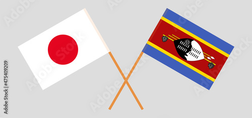 Crossed flags of Japan and Eswatini. Official colors. Correct proportion