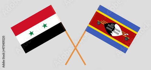 Crossed flags of Syria and Eswatini. Official colors. Correct proportion