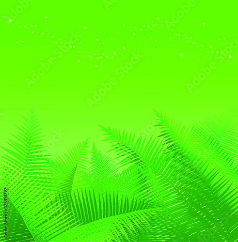 scene with several green palm trees on green background. © Ivan Cabral