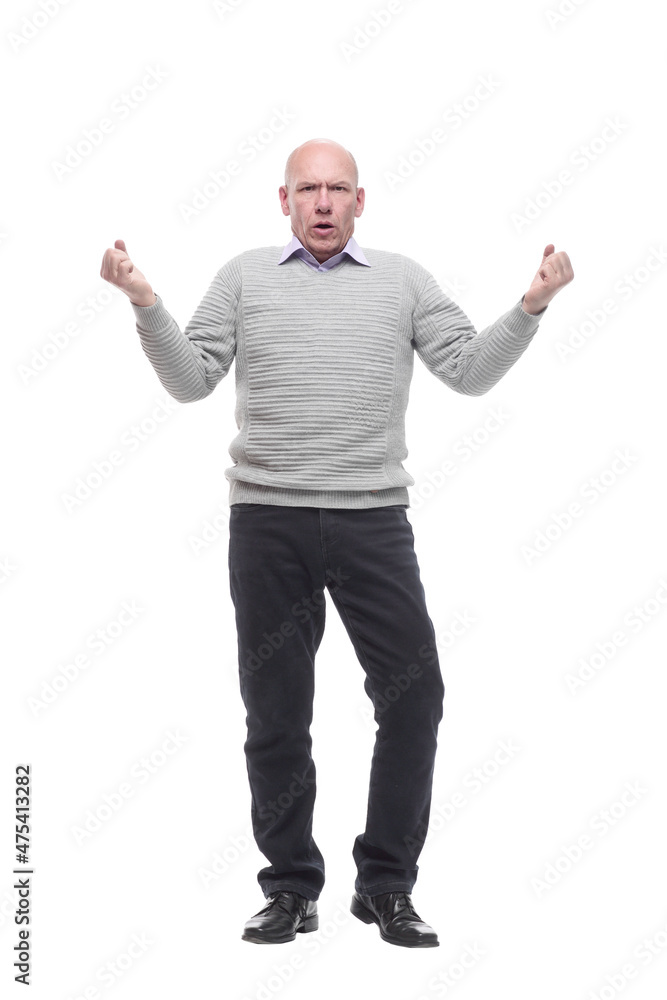 charismatic man in a white jumper . isolated on a white charismatic man in a white jumper . isolated on a white