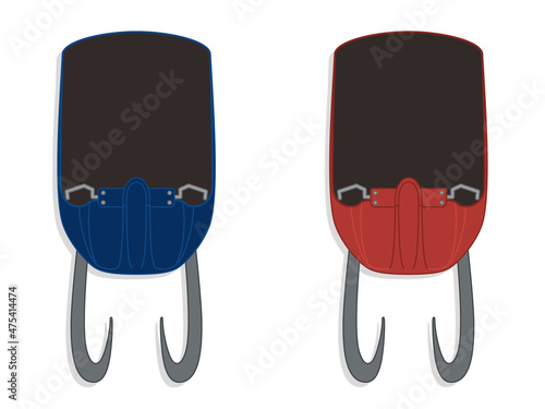 luge sport, aerial view of two sleds red and blue, isolated on a white background