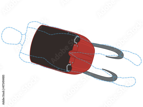 luge sport, aerial view of red sled with outline of luger for position isolated on a white background