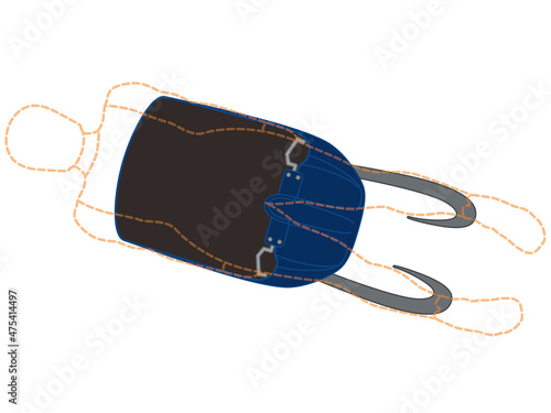 luge sport, aerial view of blue sled with outline of luger for position isolated on a white background