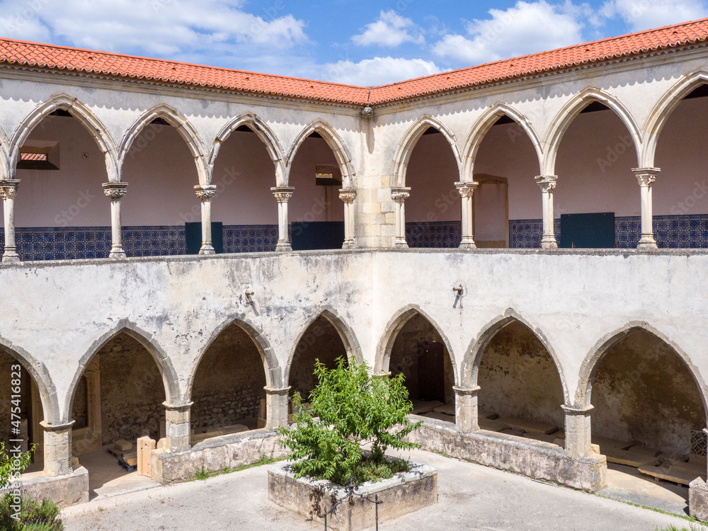 Portugal, Tomar. Two levels of the cloisters of the Convent of the Order of Christ (Convento do Cristo) near the town of Tomar.