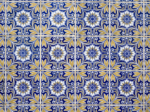 Portugal, Aveiro. Colorful azulejo tiles on the exterior wall of house.