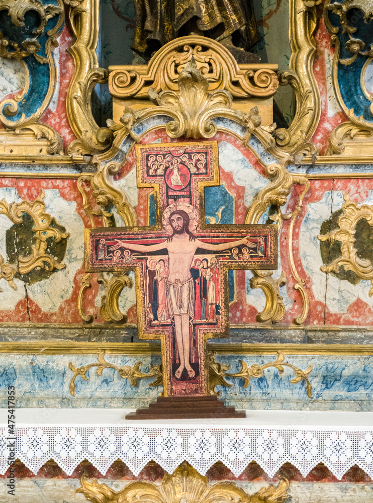 Portugal, Aveiro. Cross inside the Convento de Santo Antonio Church which is one of the twin churches of St. Antony and St. Francis.