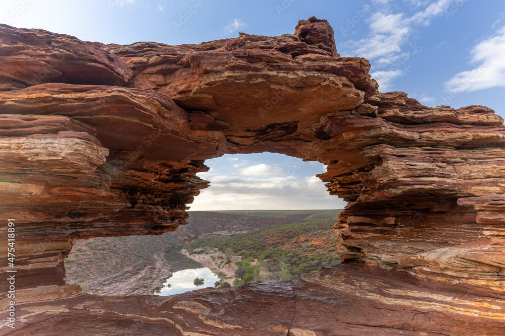 a wide shot of nature's window at sunrise in kalbarri national park
