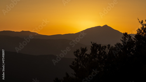Beautiful shot of the silhouette of Monte Grande mountain in the Apennines during the sunset