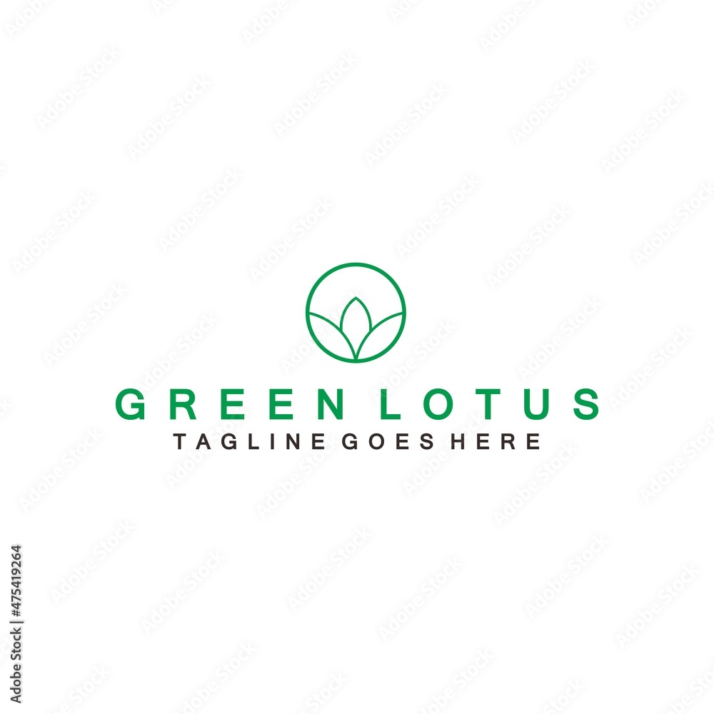 graphic illustration of lotus flower logo merged by green circle good for health business,inn,spa,salon,etc