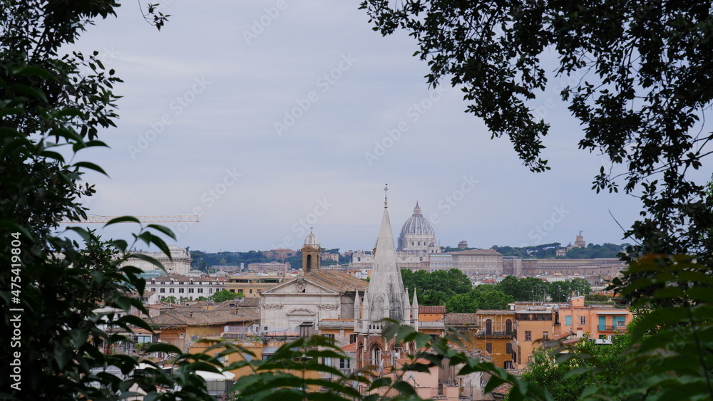Rome overview with monument and several domes 