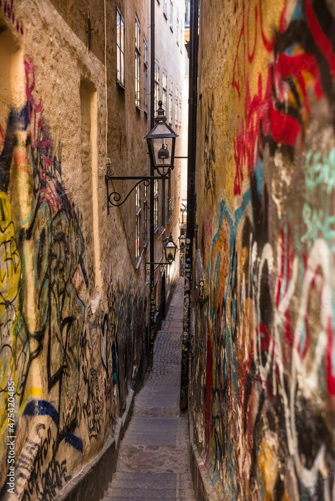 Sweden, Stockholm, Gamla Stan, Old Town, Marten Trotzigs Grand, narrowest street in Stockholm