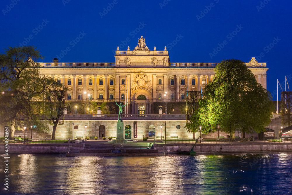 Sweden, Stockholm, Gamla Stan, Old Town, Parliament, dusk