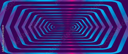 Tunnel with colored neon trellis walls. Abstract background od disign element