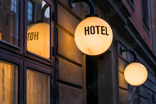 Sweden, Stockholm, Gamla Stan, Old Town, hotel sign