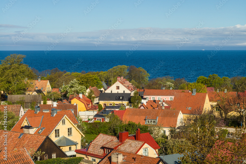 Sweden, Gotland Island, Visby, high angle city view