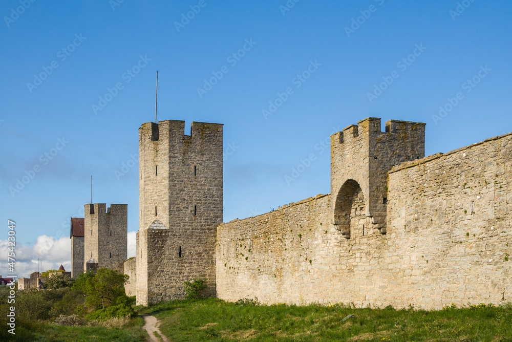 Sweden, Gotland Island, Visby, 12th century city wall, most complete medieval city wall in Europe