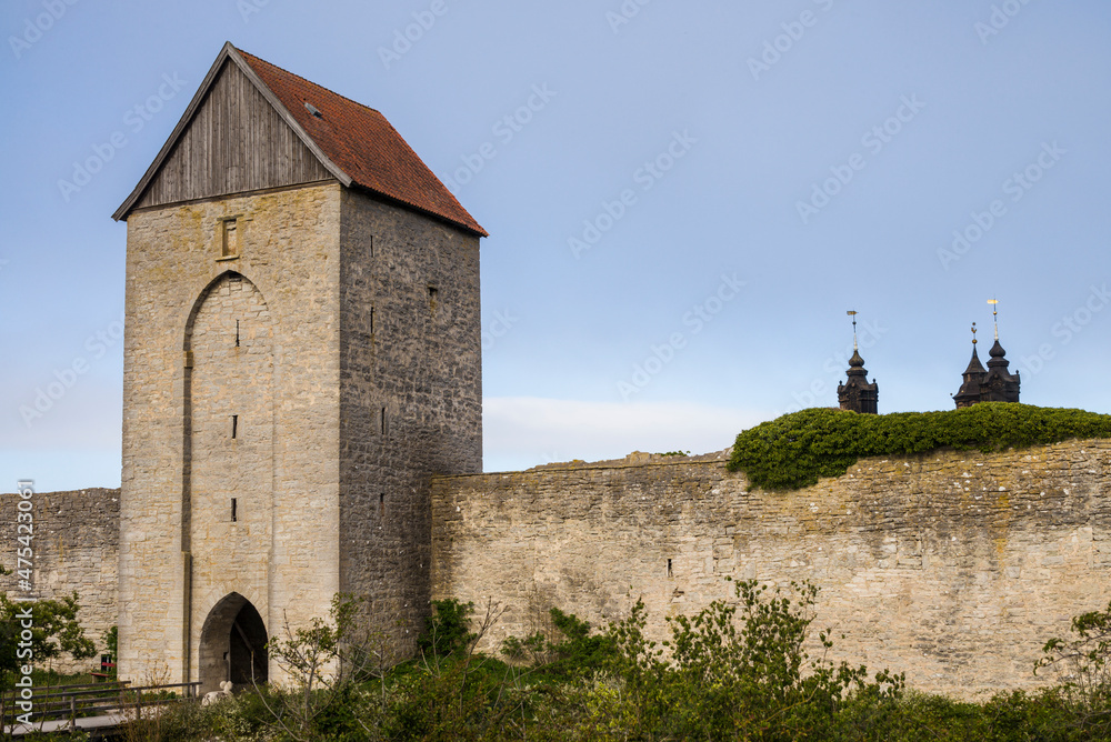 Sweden, Gotland Island, Visby, 12th century city wall, most complete medieval city wall in Europe, Osterport Tower