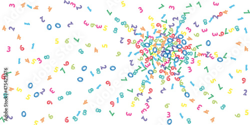 Falling colorful sketch numbers. Math study concept with flying digits. Ravishing back to school mathematics banner on white background. Falling numbers vector illustration.