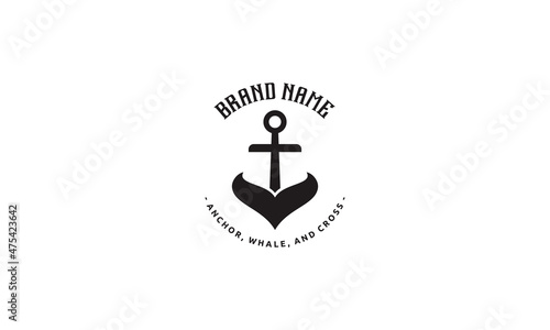 vector graphic illustration logo design for combination cross, whale tail and anchor