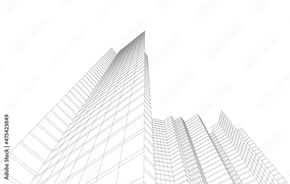 Modern architecture drawing vector 3d illustration Modern architecture drawing vector 3d illustration