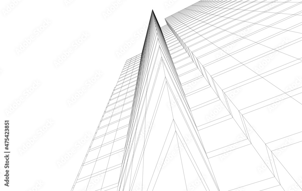 Modern architecture drawing vector 3d illustration Modern architecture drawing vector 3d illustration