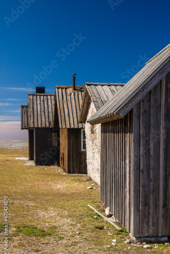 Sweden, Faro Island, Kursviken, coastal farmers fishing shacks © Danita Delimont