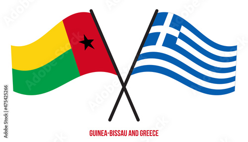 Guinea-Bissau and Greece Flags Crossed And Waving Flat Style. Official Proportion. Correct Colors.
